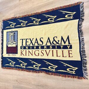 Vintage Texas A & M Kingsville Javelina Tapestry Blanket Fringe Collegiate Dorm